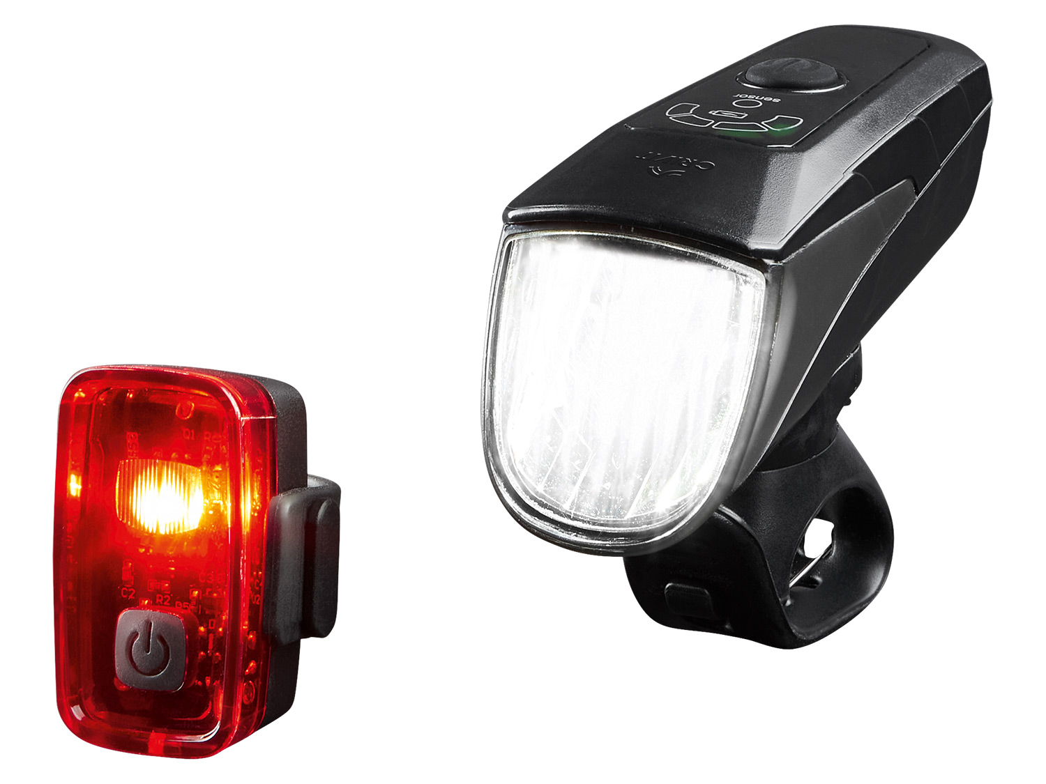 Set ledfietslichten CRIVIT, voor- en achterlicht