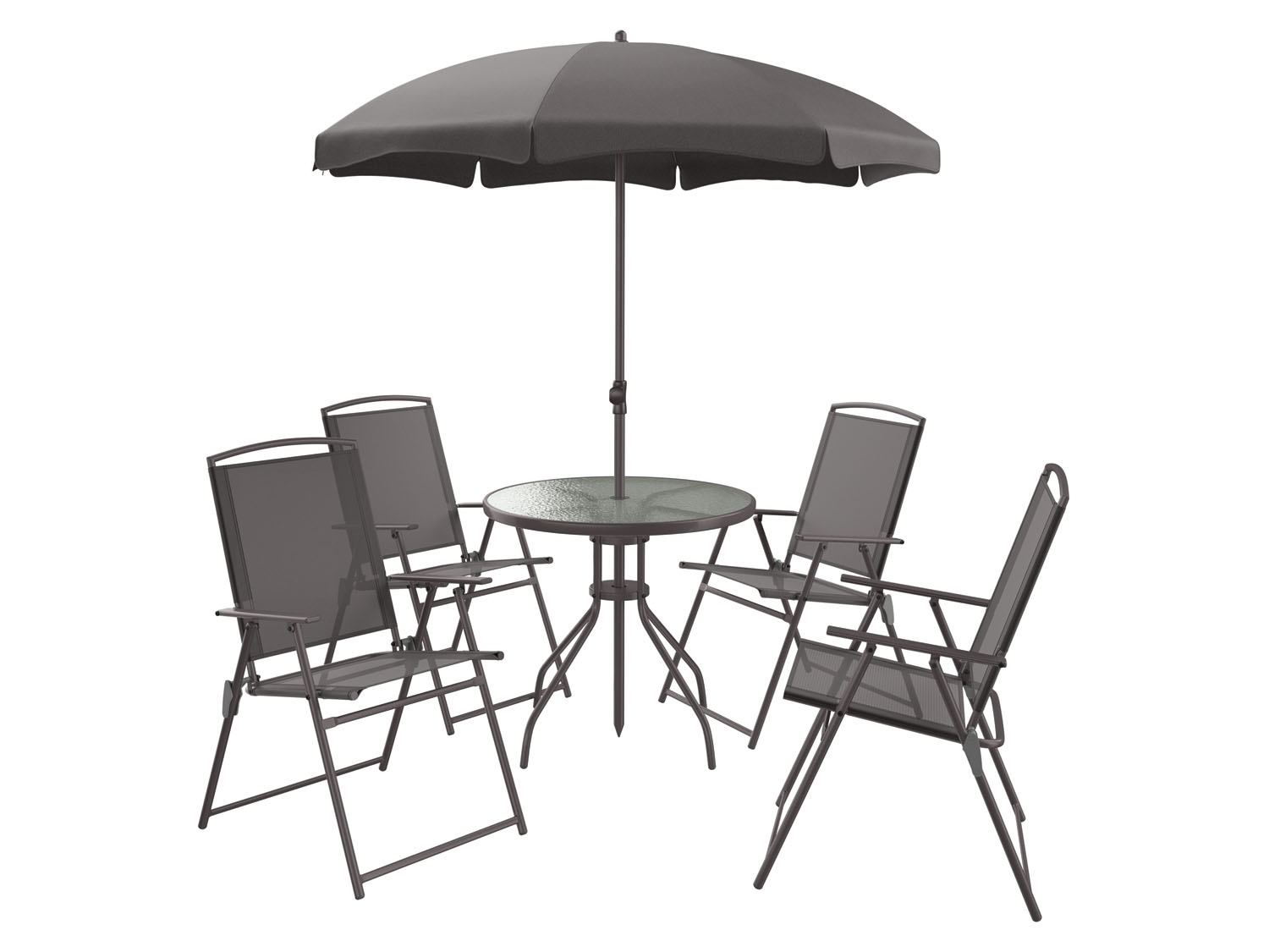 LIVARNO home Stalen tuinset met parasol, 6-delig