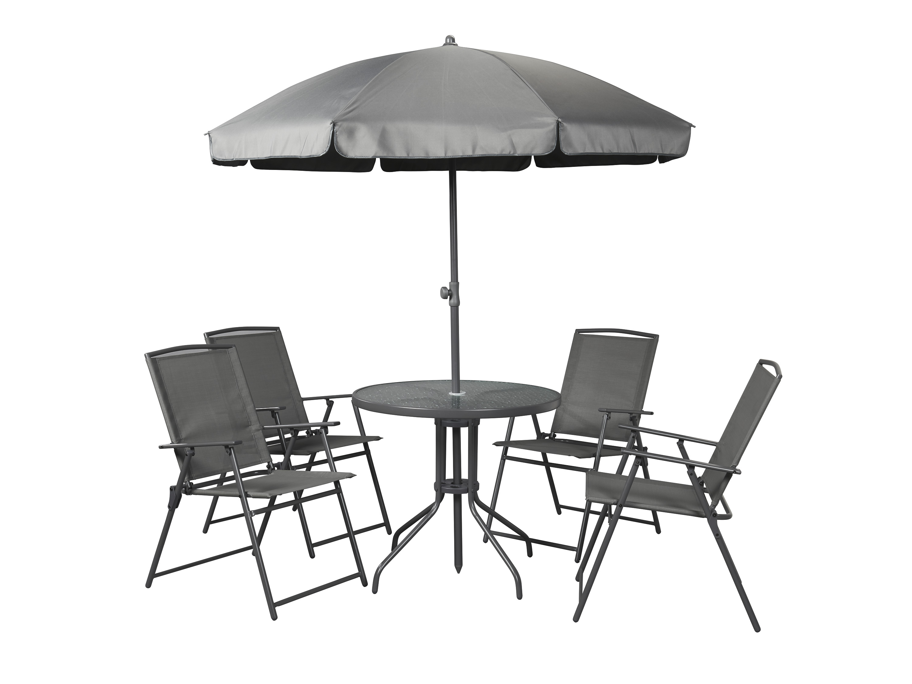 LIVARNO home Stalen tuinset met parasol, 6-delig